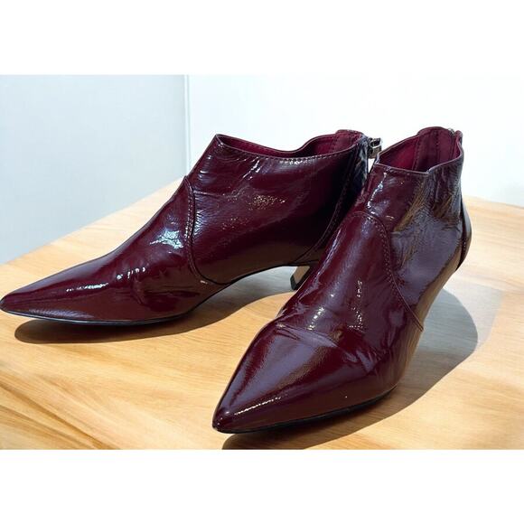 Nine West Burgundy Wine Patent Leather Booties Size 7.5 - Picture 1 of 7